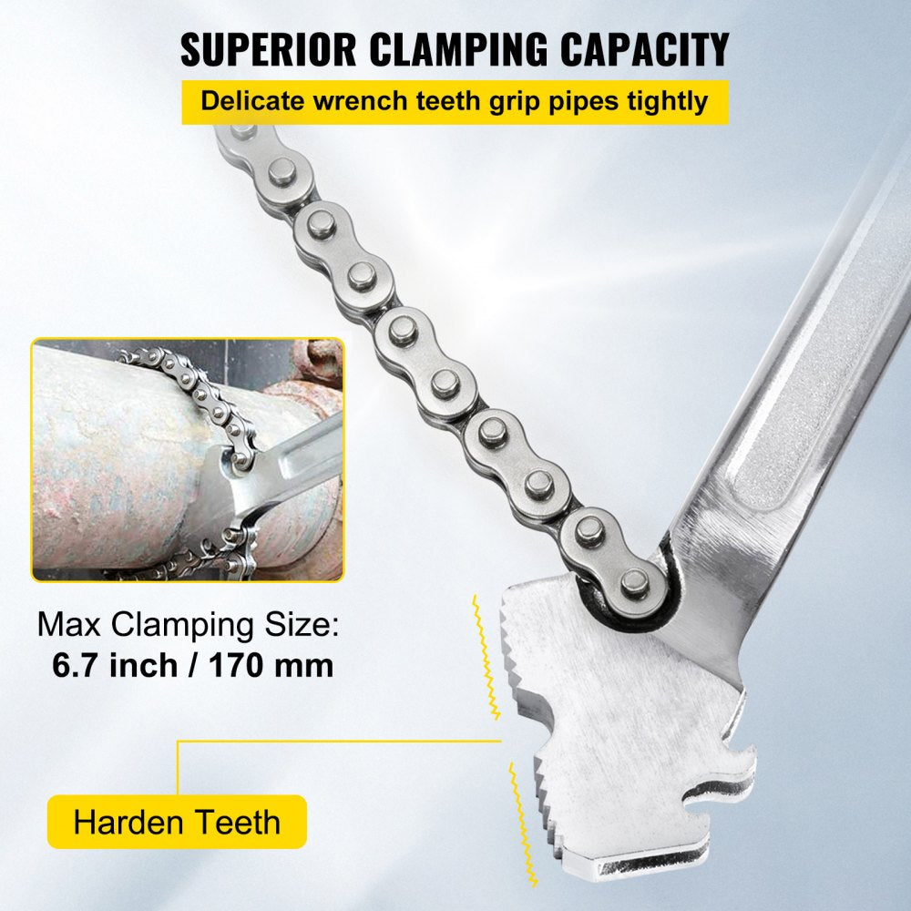 VEVOR 24inch Chain Wrench Carbon Steel Chain Pipe Wrench Heavy Duty 6.7 inch Diameter Capacity Chain Strap Filter Wrench