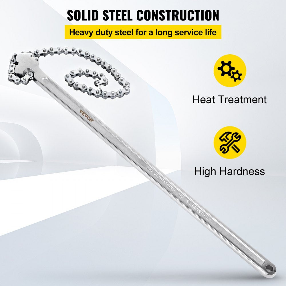 VEVOR 24inch Chain Wrench Carbon Steel Chain Pipe Wrench Heavy Duty 6.7 inch Diameter Capacity Chain Strap Filter Wrench