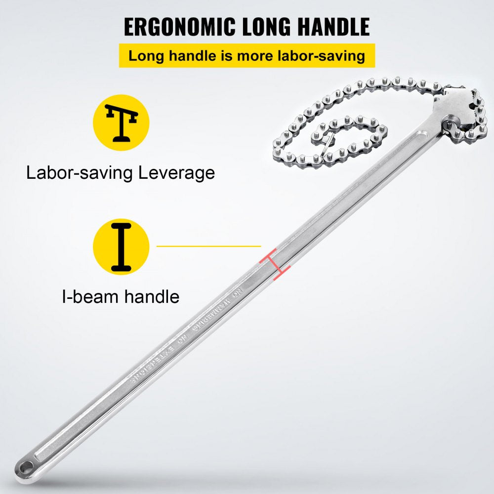 VEVOR 24inch Chain Wrench Carbon Steel Chain Pipe Wrench Heavy Duty 6.7 inch Diameter Capacity Chain Strap Filter Wrench