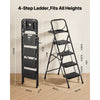 VEVOR 4 Step Ladder, Folding Step Stool with Wide Anti-Slip Pedal, Tool Tray, Comfort Handgrip, 600 lbs Capacity Portable Steel Ladder, Multi-Use for Kitchen, Home, Household and Office, Black