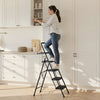 VEVOR 4 Step Ladder, Folding Step Stool with Wide Anti-Slip Pedal, Tool Tray, Comfort Handgrip, 600 lbs Capacity Portable Steel Ladder, Multi-Use for Kitchen, Home, Household and Office, Black