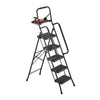 VEVOR 5 Step Ladder, Folding Step Stool with Wide Anti-Slip Pedal, Tool Tray, Dual Side Handrails, 600 lbs Capacity Portable Steel Ladder, Multi-Use for Kitchen, Home, Household and Office, Black