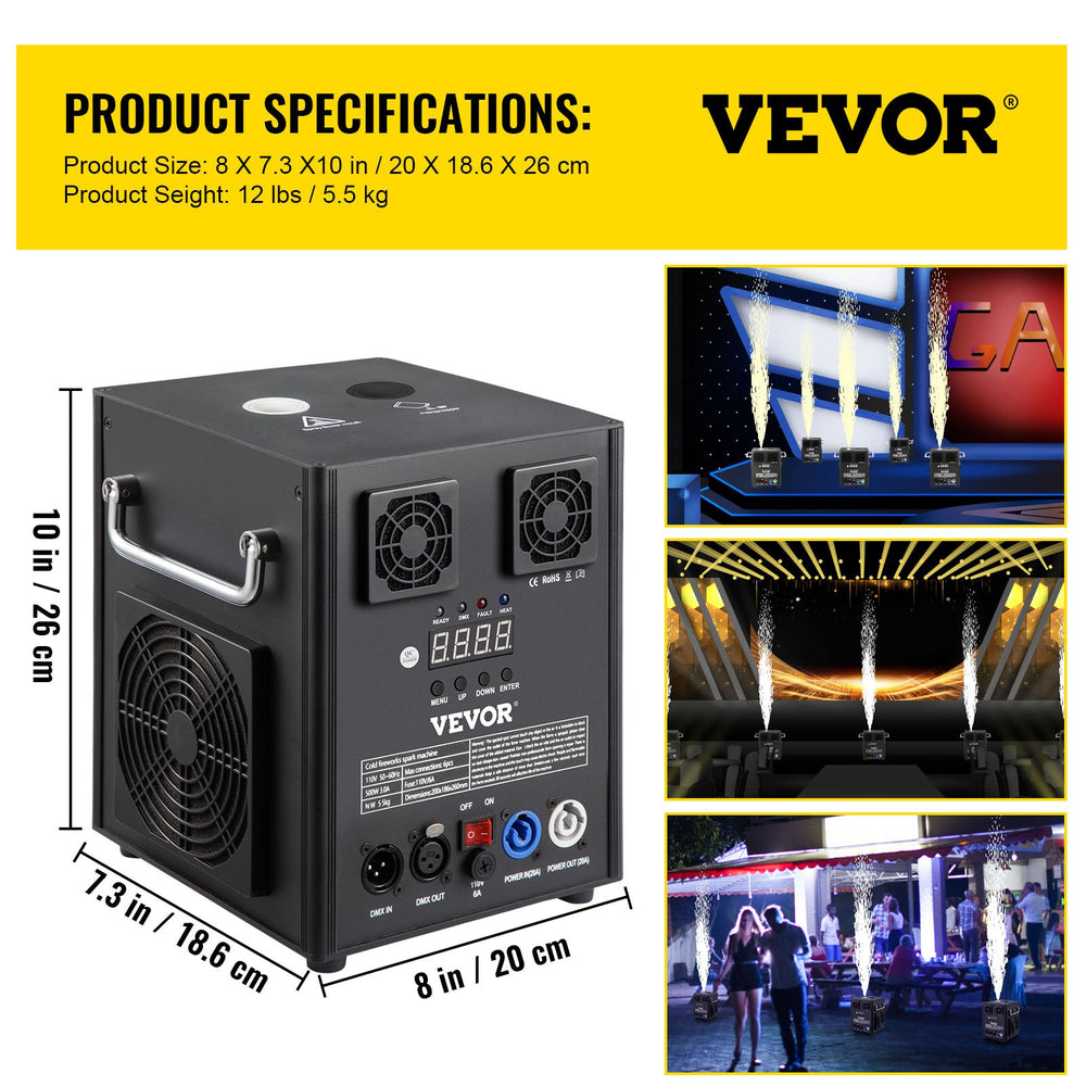 Product specifications image with dimensions and example use scenes