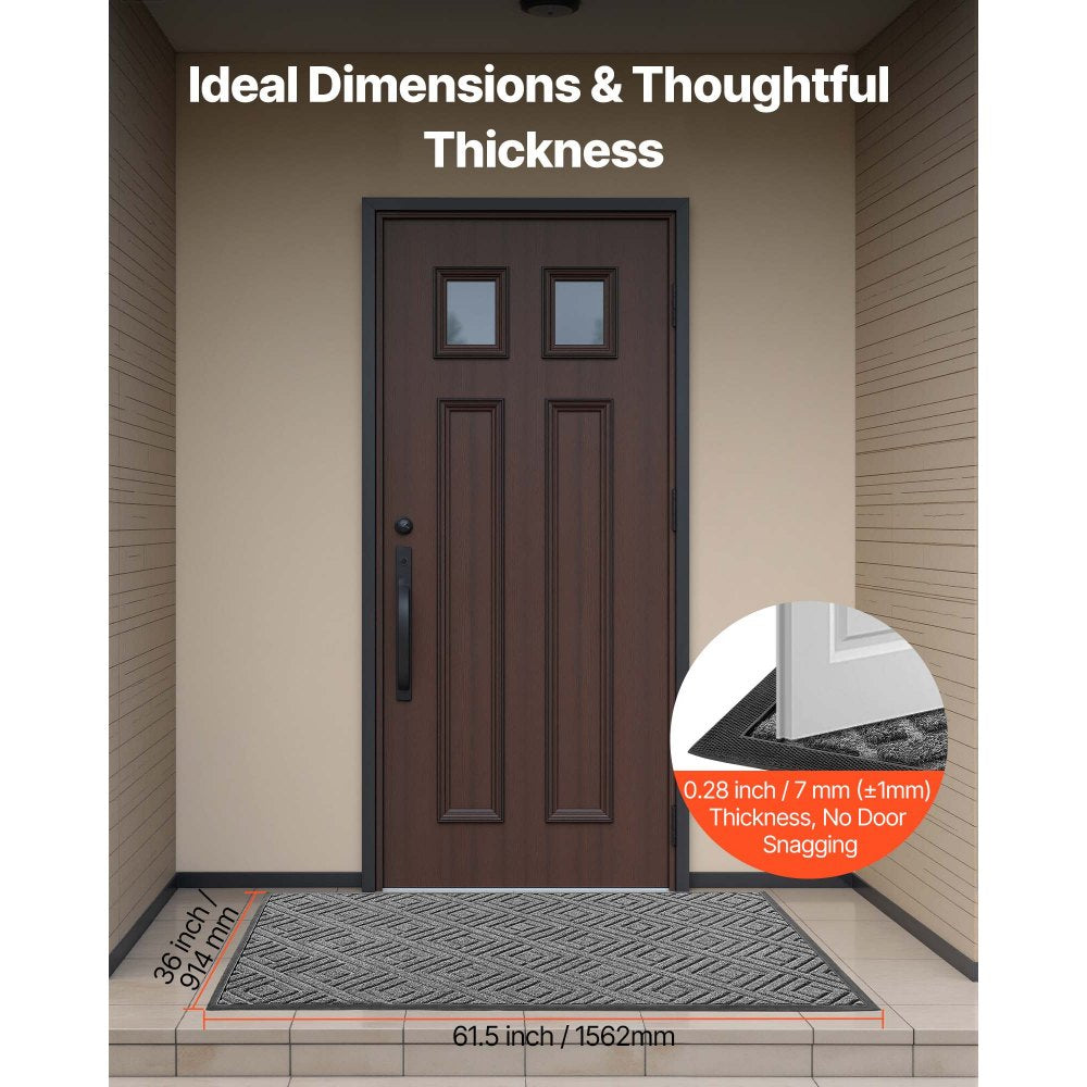 VEVOR Front Door Mat, 61.5 x 36 in Commercial Floor Mat for Indoor and Outdoor, Modern Stylish Carpet with TPE Backing, Heavy Duty Washable Entry Industrial Rug for Hallway, Balcony, Garage, Grey