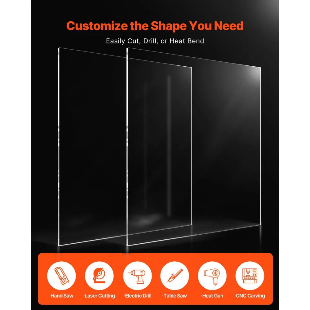 VEVOR Plexiglass Acrylic Sheet, 2-Pack Plastic Sheets, 24 x 36 Inch 1/4 Inch Thick Clear Plastic Cast Transparent Glass for Crafting Projects, Replacement Picture Frame Glass, DIY Display, Easy to Cut