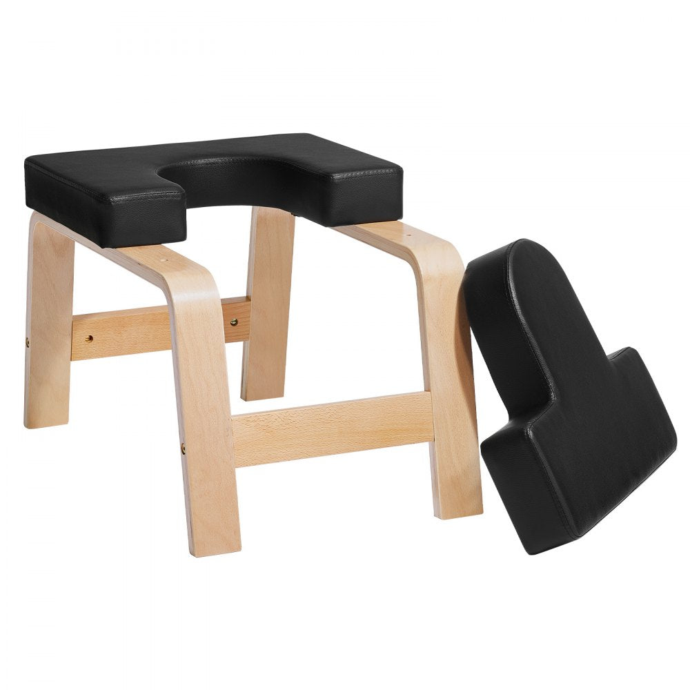 VEVOR Yoga Headstand Bench, 300 lbs Capacity Yoga Inversion Chair for Family Gym, Headstand Trainer with Wood Frame & PU Pad, Stand Yoga Stool for Strength Balance Training, Relieve Fatigue, Black