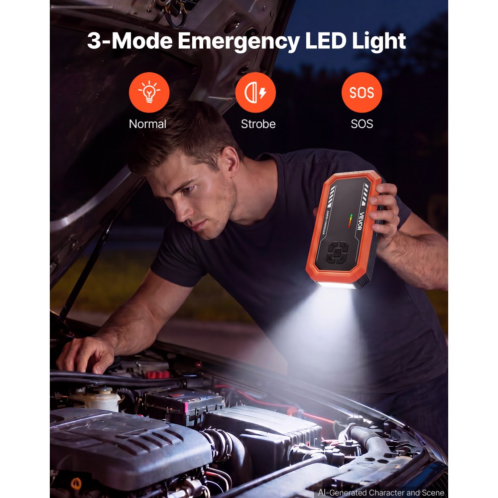 VEVOR Jump Starter with Air Compressor 3000A Peak Car Battery Jump Box, Portable for 9.0L Gas / 6.5L Diesel, 150 PSI Auto-Shutoff Tire Inflator, Power Bank, 12V Battery Charger, with LED Flashlight