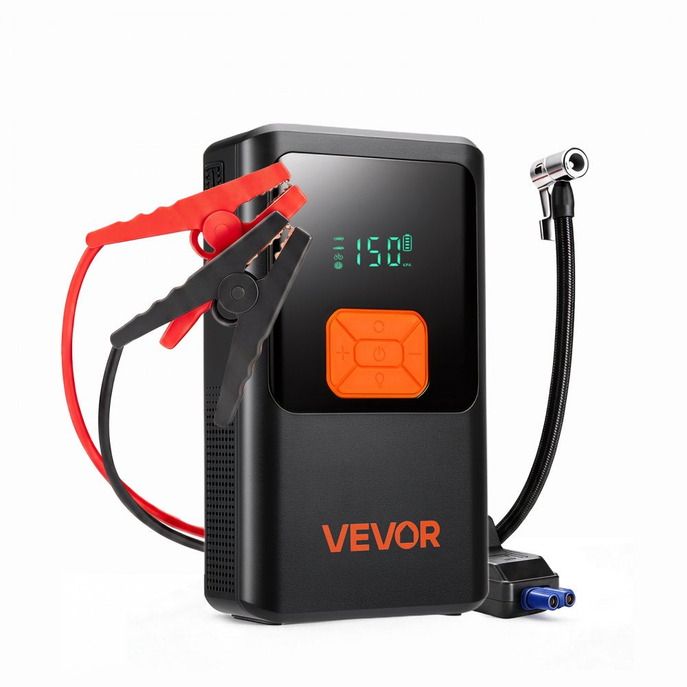 VEVOR Jump Starter with Air Compressor 4000A Peak Car Battery Jump Box, Portable for 9.0L Gas / 8.0L Diesel, 150 PSI Auto-Shutoff Tire Inflator, Power Bank, 12V Battery Charger, with LED Flashlight