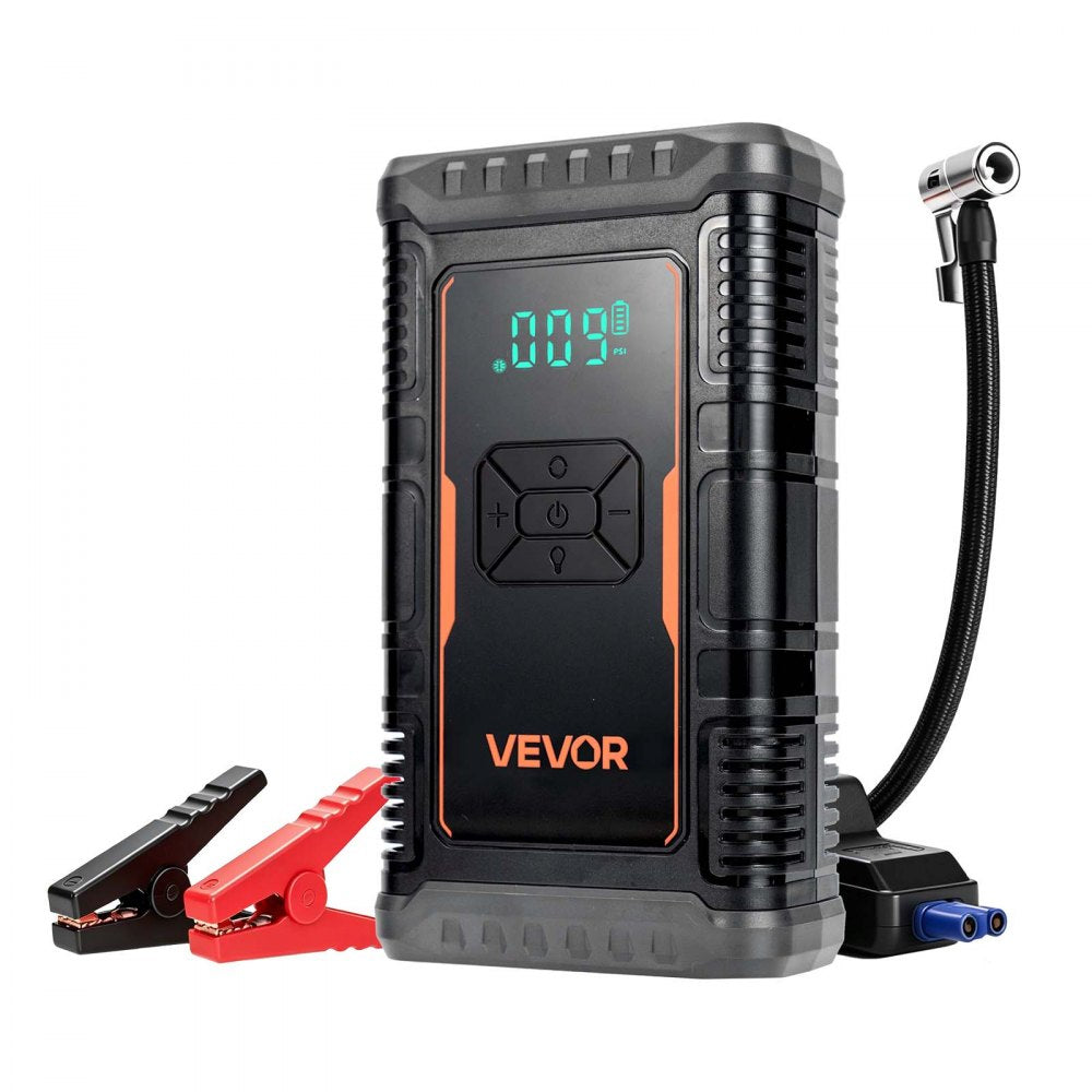 VEVOR Jump Starter with Air Compressor 1600A Peak Car Battery Jump Box, Portable for 6.0L Gas / 3.0L Diesel, 150 PSI Auto-Shutoff Tire Inflator, Power Bank, 12V Battery Charger, with LED Flashlight