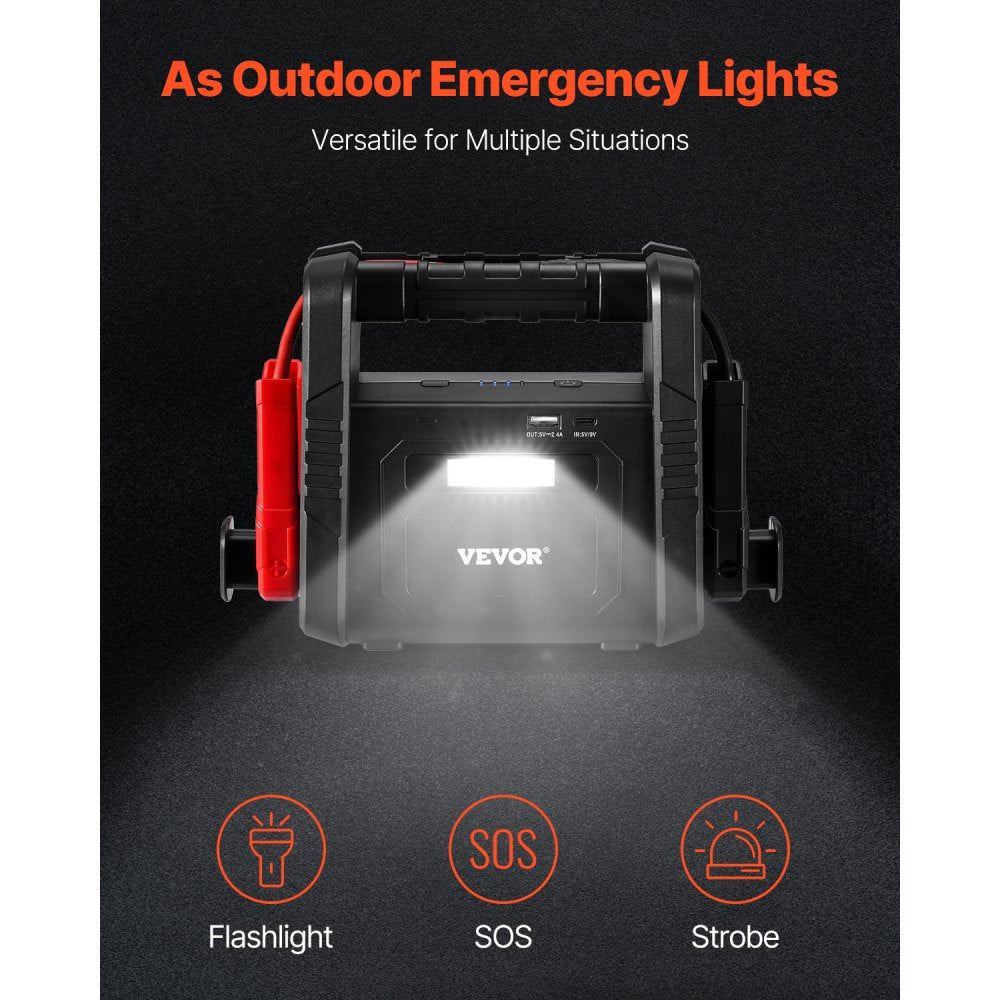 VEVOR 4000A Peak Jump Starter, Portable 12V Lithium Car Battery Booster Pack, Power Bank for All Gas and up to 10L Diesel Engines, with LED Flashlight and Safety Jumper Cables