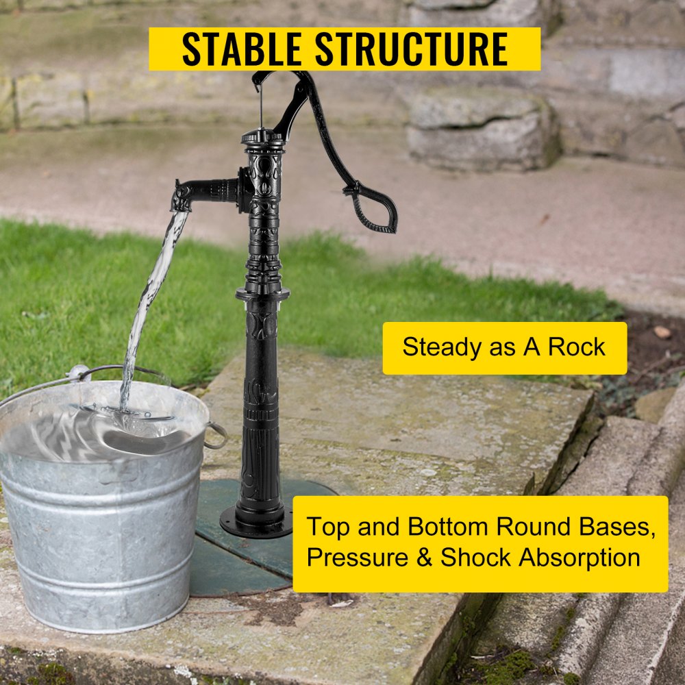 VEVOR Antique Hand Water Pump Stand Pitcher Pump Stand Cast Iron Well Pump Stand with Pre-set 0.5\" Holes for Easy Installation Old Fashion Pitcher Hand Pump Stand for Home Yard Pond Garden Outdoors B