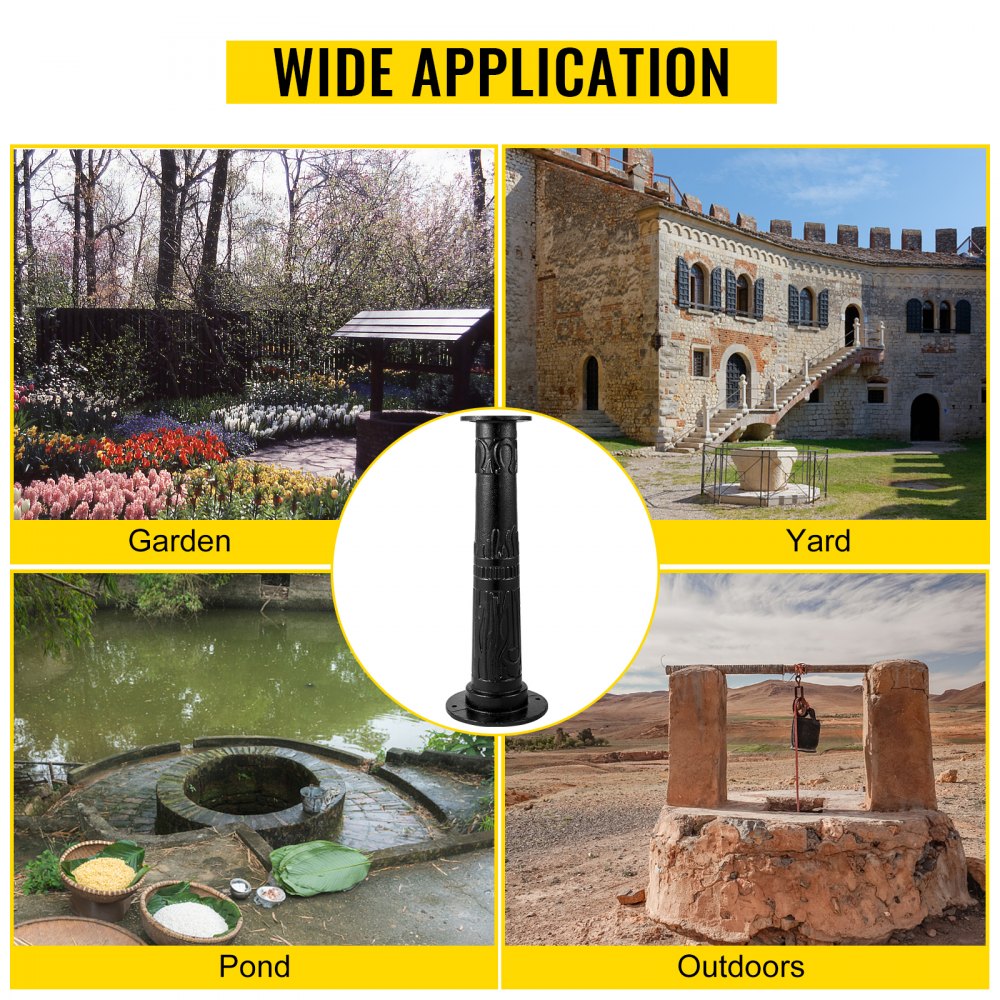 VEVOR Antique Hand Water Pump Stand Pitcher Pump Stand Cast Iron Well Pump Stand with Pre-set 0.5\" Holes for Easy Installation Old Fashion Pitcher Hand Pump Stand for Home Yard Pond Garden Outdoors B
