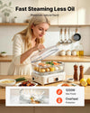 VEVOR Electric Food Steamer 6.3 QT Glass with 2-Tier Stainless Steel Trays, 1200W Vegetable Steamer for Cooking, 1-3 Servings, Pre-Programmed Settings, Delay Start, for Veggies, Seafood & Rice, White