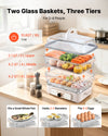 VEVOR Electric Food Steamer 10.6 QT Glass with 3-Tier Stainless Steel Trays, 1200W Vegetable Steamer for Cooking, 2-4 Servings, Pre-Programmed Settings, Delay Start, for Veggies, Seafood & Rice, White
