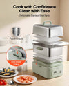 VEVOR Electric Food Steamer 13.7 QT 2-Tier Stainless Steel for 3-6 Servings, 1500W Vegetable & Meal Steamer for Cooking with 9 Pre-Programmed Settings, Keep Warm, for Veggies, Seafood & Rice, Green