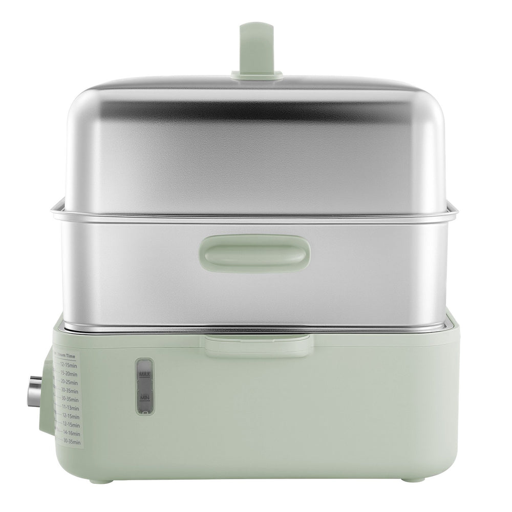 VEVOR Electric Food Steamer 13.7 QT 2-Tier Stainless Steel for 3-6 Servings, 1500W Vegetable & Meal Steamer for Cooking with 9 Pre-Programmed Settings, Keep Warm, for Veggies, Seafood & Rice, Green