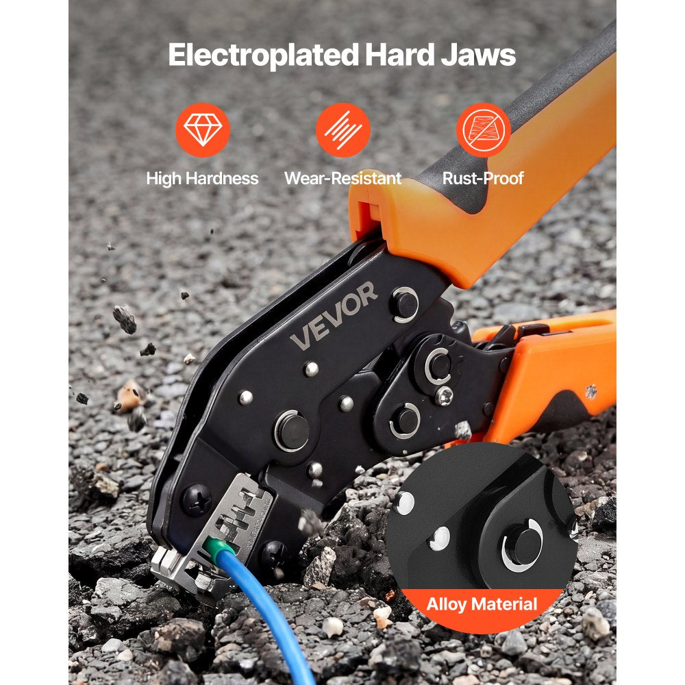 VEVOR Crimping Tool, 24-12 AWG Ratcheting Wire Crimper Tool, Labor-Saving Electrical Terminal Crimp Pliers with Clear Metric & AWG Markings, Quick Release, Adjustable Pressure for Multiple Terminals