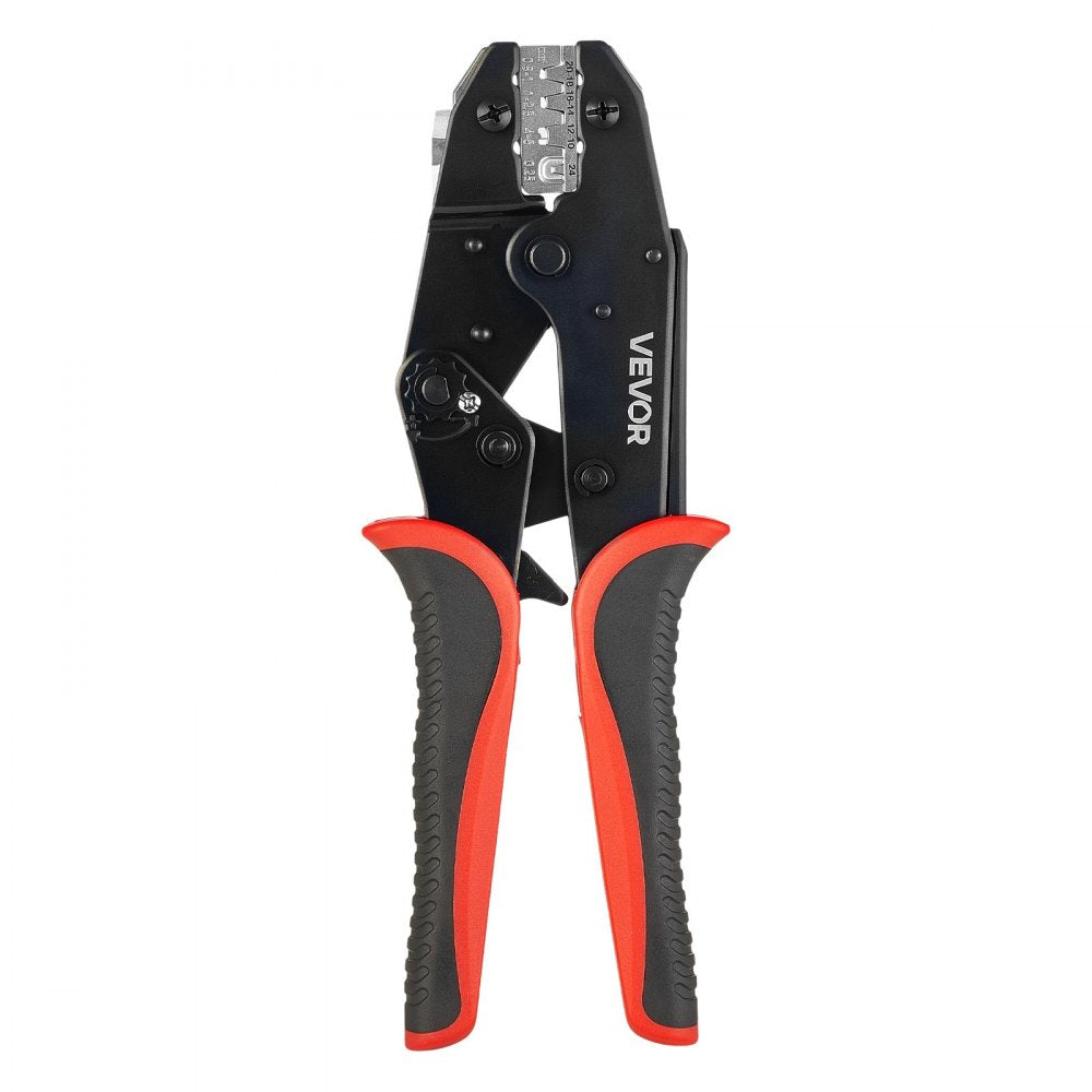 VEVOR Crimping Tool, 24-10 AWG Ratcheting Wire Crimper Tool, Labor-Saving Electrical Terminal Crimp Pliers with Clear Metric & AWG Markings, Quick Release, Adjustable Pressure for Multiple Terminals