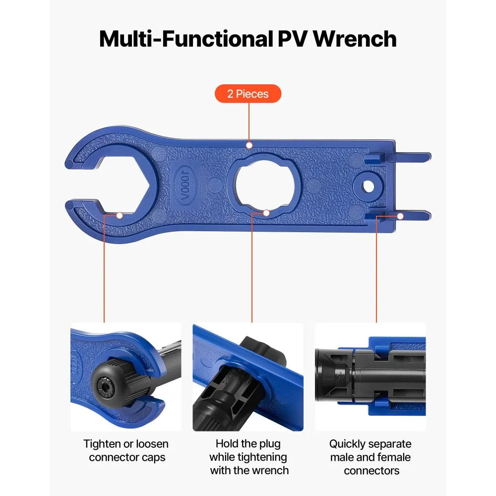 VEVOR Crimping Tool, 14-10 AWG Ratcheting Solar Connector Crimper Tool Kit, Clear Metric & AWG Markings, with 10 Pairs Solar Connectors, 10 Pairs of Cable Connectors, Wrenches, and a Storage Case
