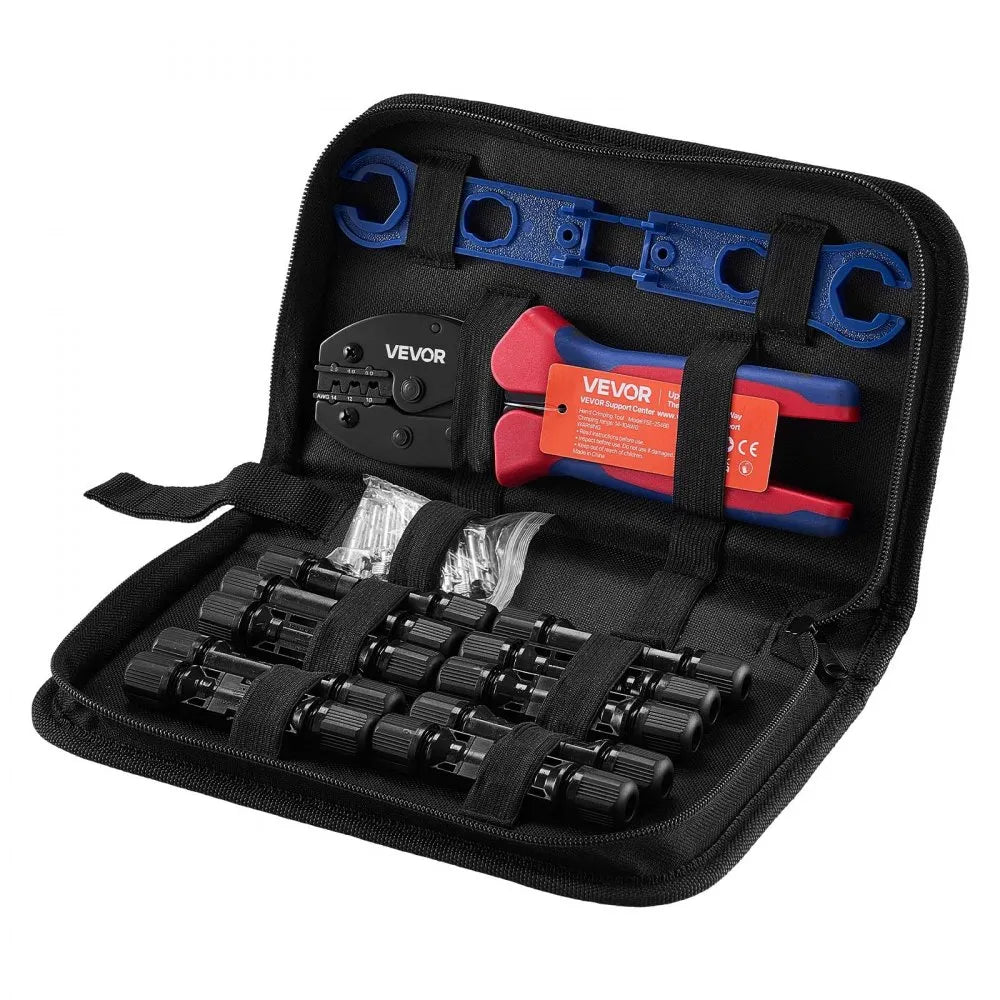 VEVOR Crimping Tool, 14-10 AWG Ratcheting Solar Connector Crimper Tool Kit, Clear Metric & AWG Markings, with 10 Pairs Solar Connectors, 10 Pairs of Cable Connectors, Wrenches, and a Storage Case