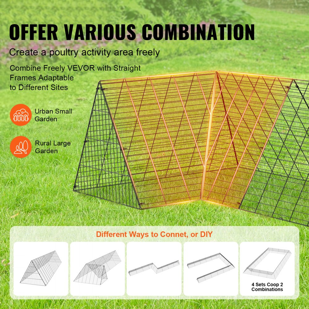 VEVOR Chicken Tunnels, 157.5 x 39.4 x 24.2 inch(LxWxH) Chicken Tunnels for Yard, Portable Chicken Tunnels for Outside with Corner Frames, Chicken Coop Run, Suitable for Chickens, Ducks, Rabbits