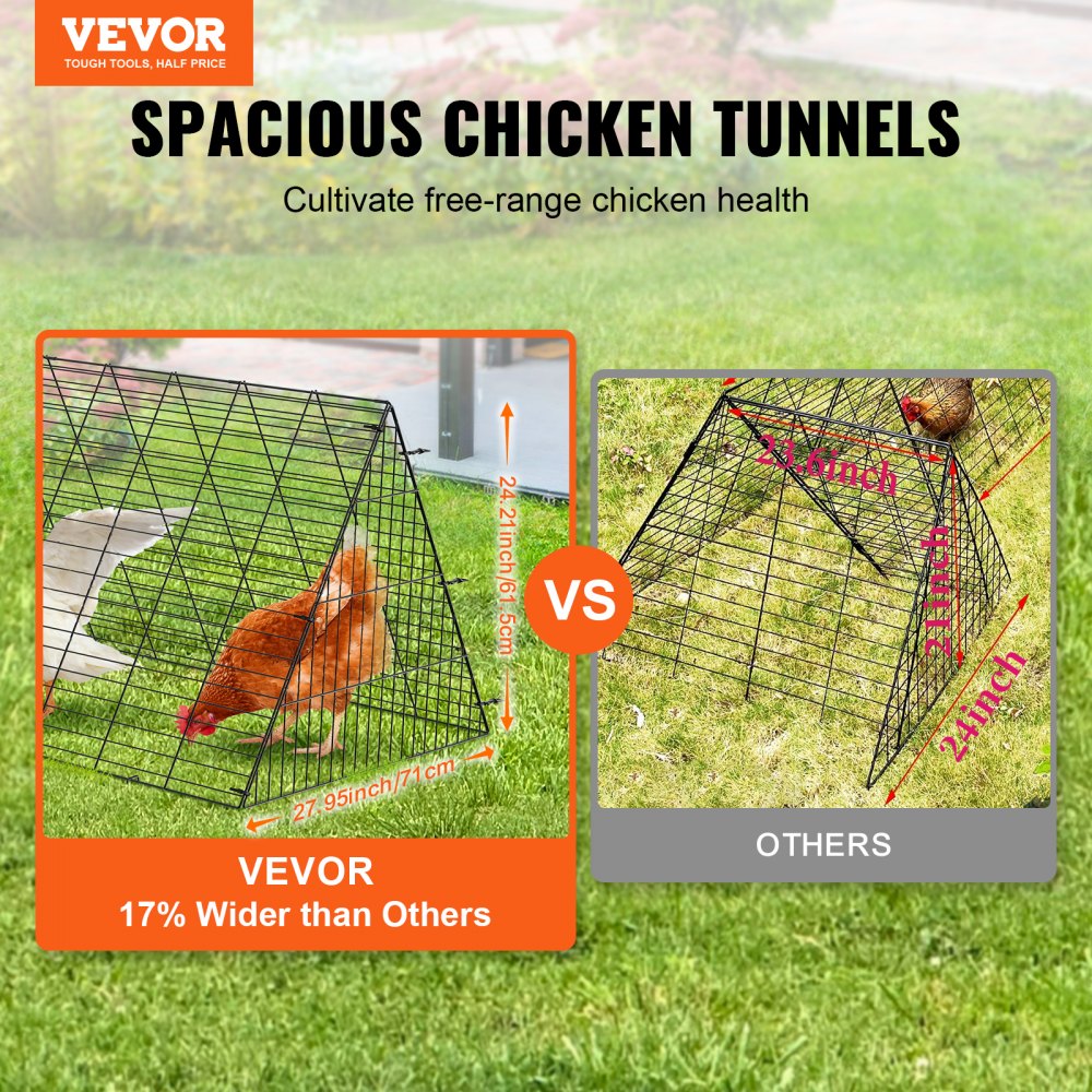 VEVOR Chicken Tunnels, 118.1 x 28 x 24.2 inch (LxWxH) Chicken Tunnels for Yard, Portable Chicken Tunnels for Outside Easy Installation, Chicken Coop Run, Suitable for Chickens, Ducks, Rabbits