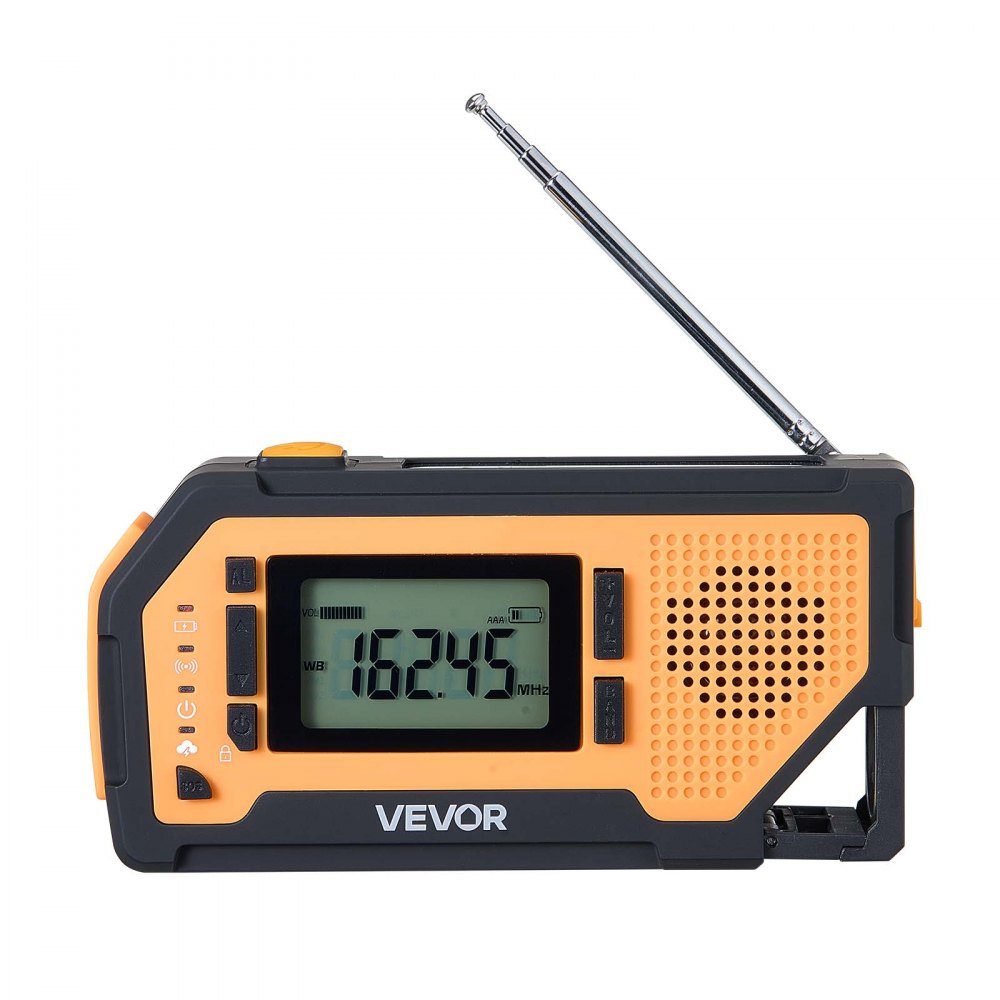 VEVOR Emergency Weather Radio, 2000mAh Battery, FM/AM/WB/NOAA Alert Solar Hand Crank Emergency Radio, with USB Charging Cable, SOS Alarm and Flashlight, Portable for Outdoor Emergencies, Camping