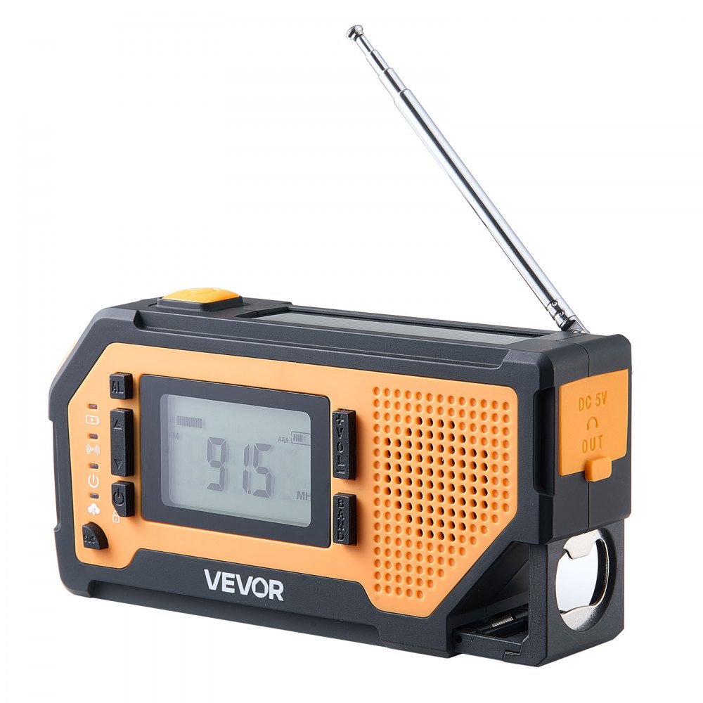 VEVOR Emergency Weather Radio, 2000mAh Battery, FM/AM/WB/NOAA Alert Solar Hand Crank Emergency Radio, with USB Charging Cable, SOS Alarm and Flashlight, Portable for Outdoor Emergencies, Camping