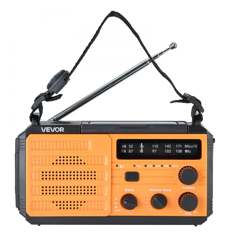 VEVOR Emergency Weather Radio, 8000mAh Battery, FM/AM/WB/NOAA Alert Solar Hand Crank Emergency Radio, Type-C Charging, USB Cable, SOS Alarm and Flashlight, Portable for Outdoor Emergencies, Camping
