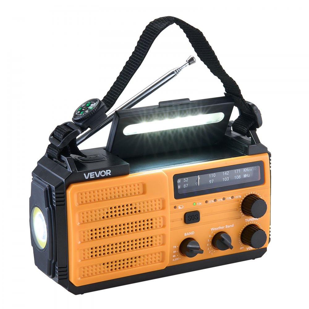 VEVOR Emergency Weather Radio, 8000mAh Battery, FM/AM/WB/NOAA Alert Solar Hand Crank Emergency Radio, Type-C Charging, USB Cable, SOS Alarm and Flashlight, Portable for Outdoor Emergencies, Camping