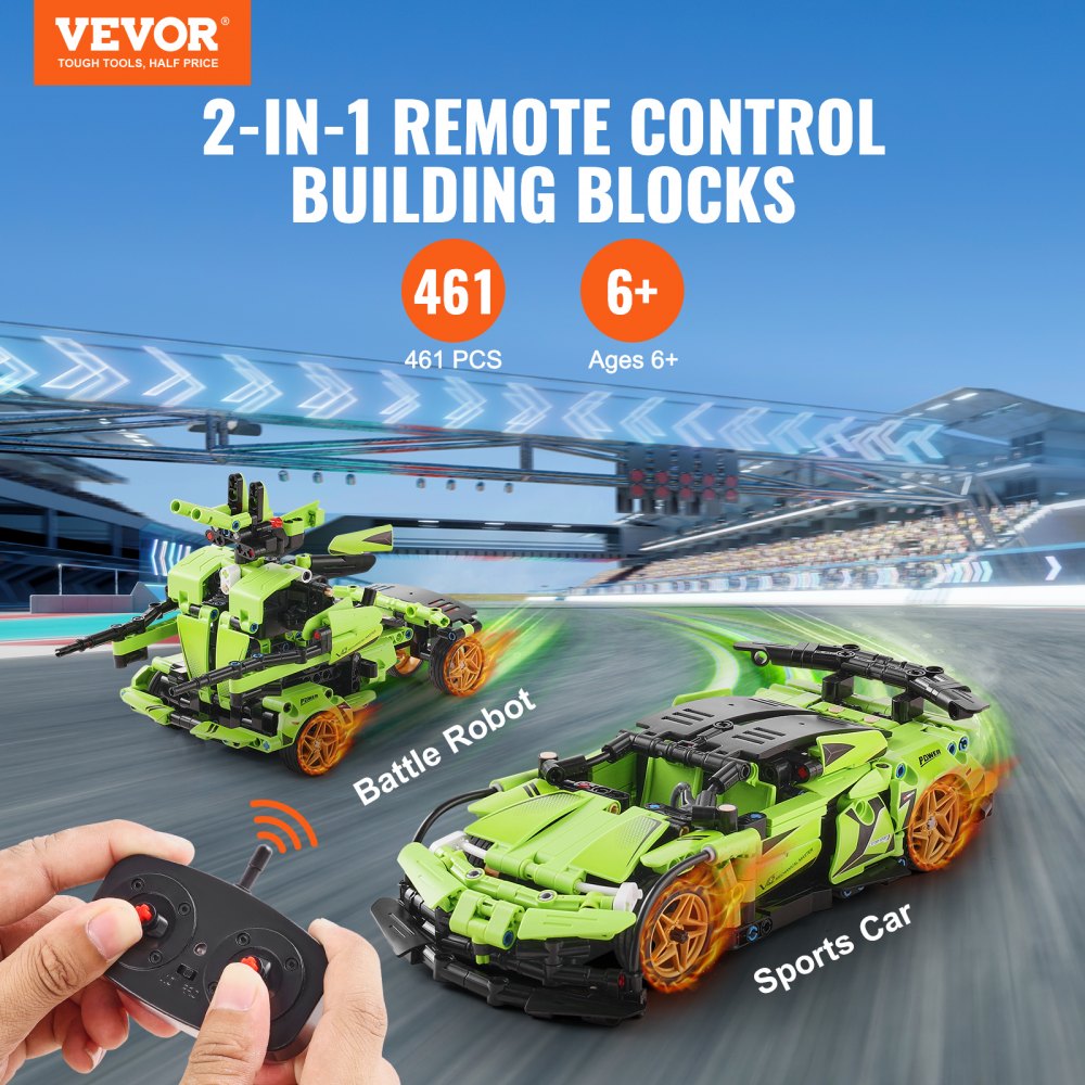 VEVOR STEM Building Toys for Kids, 2-in-1 461 PCS Blocks, Remote Control Car Building Kits Remote & APP Controlled Car/Robot, RC STEM Robots Building Set Gifts for Boys Girls Aged 6+