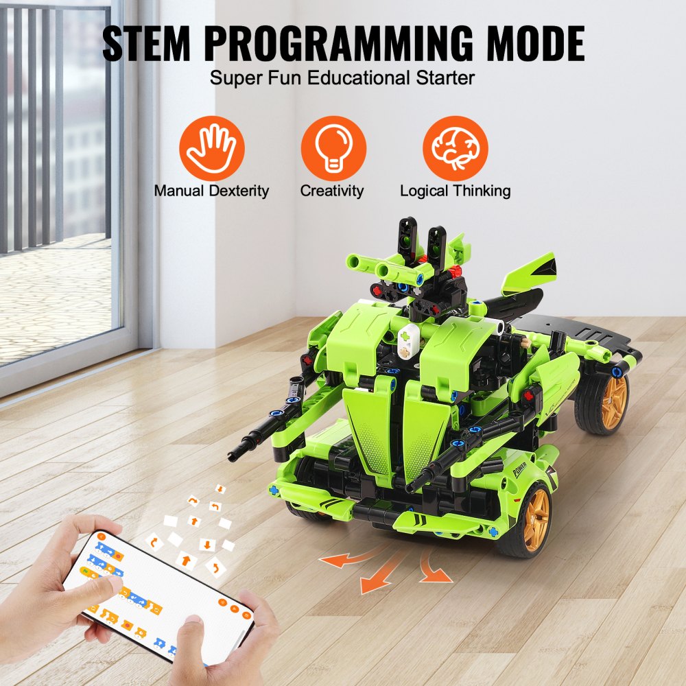 VEVOR STEM Building Toys for Kids, 2-in-1 461 PCS Blocks, Remote Control Car Building Kits Remote & APP Controlled Car/Robot, RC STEM Robots Building Set Gifts for Boys Girls Aged 6+