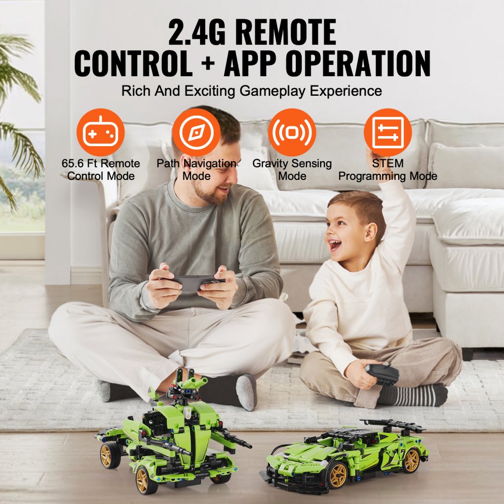VEVOR STEM Building Toys for Kids, 2-in-1 461 PCS Blocks, Remote Control Car Building Kits Remote & APP Controlled Car/Robot, RC STEM Robots Building Set Gifts for Boys Girls Aged 6+