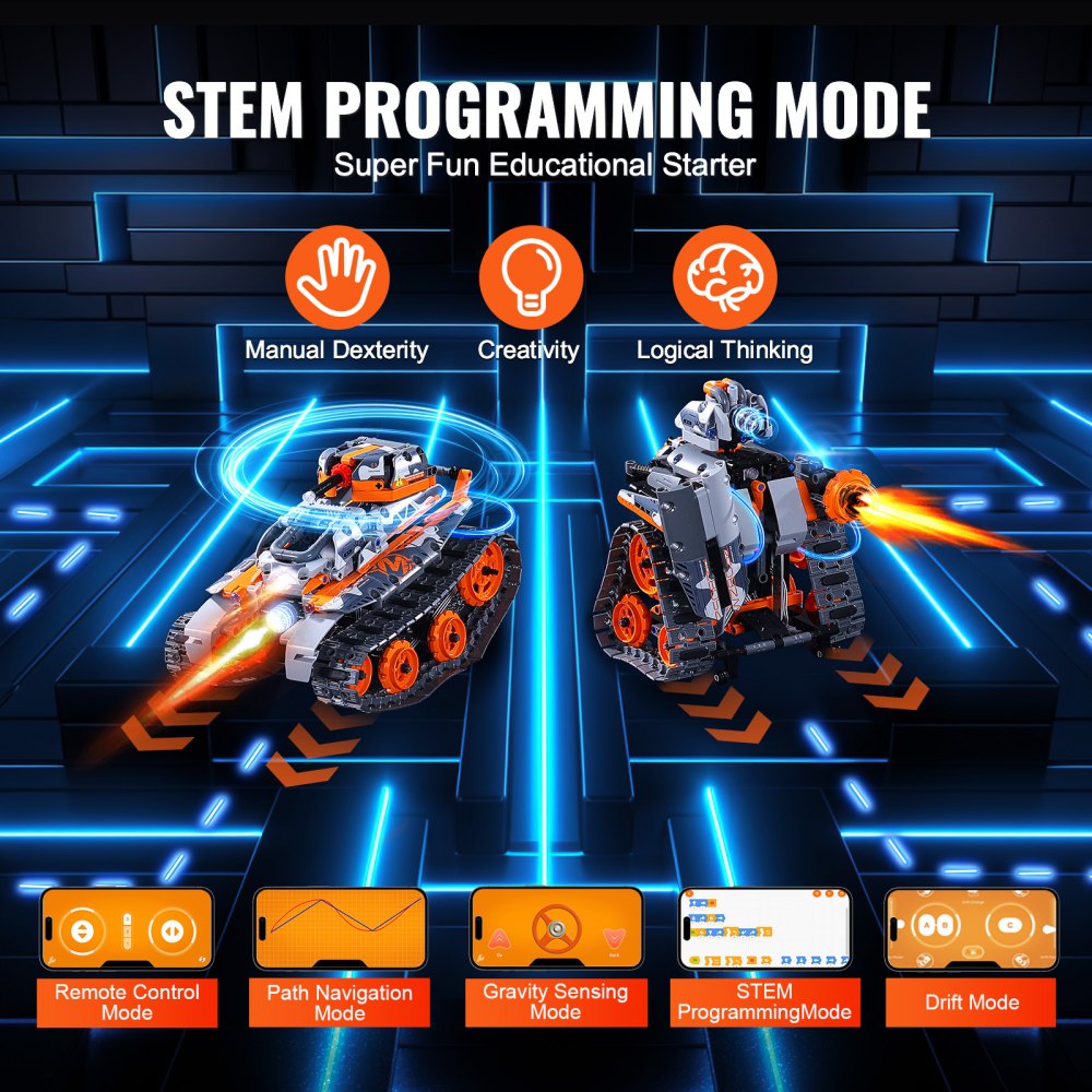 VEVOR STEM Building Toys for Kids, 5-in-1 554 PCS, Remote Control Car Building Kits Remote & APP Controlled Car/Robot/Tank/Rubik's Cube/Snowplow, RC STEM Robots Building Set for Boys Girls Aged 6+