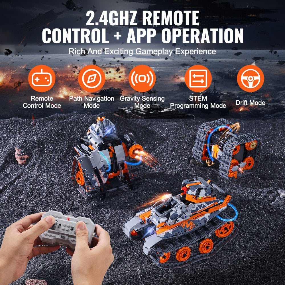 VEVOR STEM Building Toys for Kids, 5-in-1 554 PCS, Remote Control Car Building Kits Remote & APP Controlled Car/Robot/Tank/Rubik's Cube/Snowplow, RC STEM Robots Building Set for Boys Girls Aged 6+