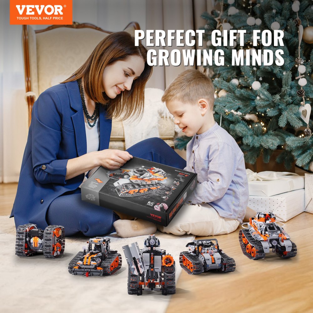 VEVOR STEM Building Toys for Kids, 5-in-1 554 PCS, Remote Control Car Building Kits Remote & APP Controlled Car/Robot/Tank/Rubik's Cube/Snowplow, RC STEM Robots Building Set for Boys Girls Aged 6+