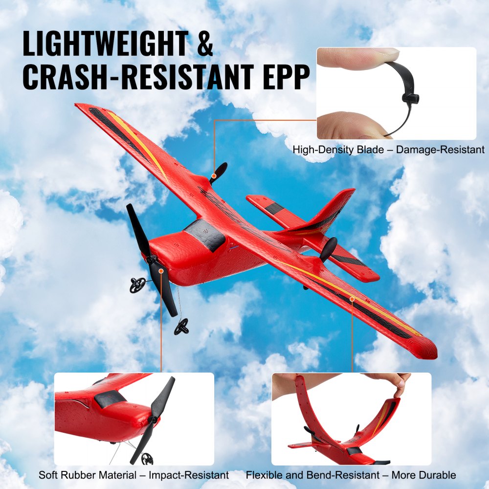 VEVOR RC Plane, 2.4GHZ 2 Channel Remote Control Airplane with 6-Axis Gyro Stabilizer, Ready to Fly Aircraft Plane Toys with 2 Batteries, Easy to Fly RC Glider for Adults Kids Beginners Boys Girls