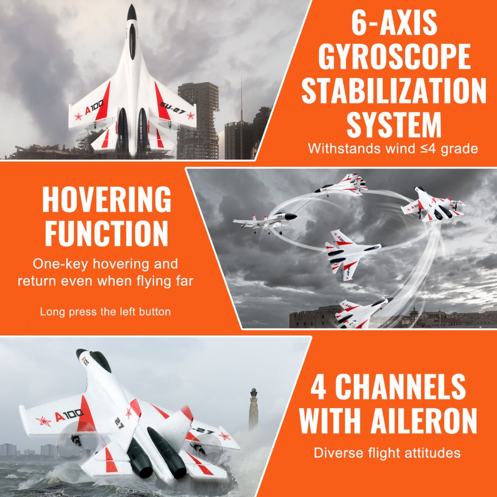 VEVOR RC Plane, 2.4GHZ 4 Channel Remote Control Airplane with 6-Axis Gyro Stabilizer, Ready to Fly Fighter Aircraft Plane Toy with 2 Batteries, Easy to Fly RC Glider for Adults Kids Beginners Boys