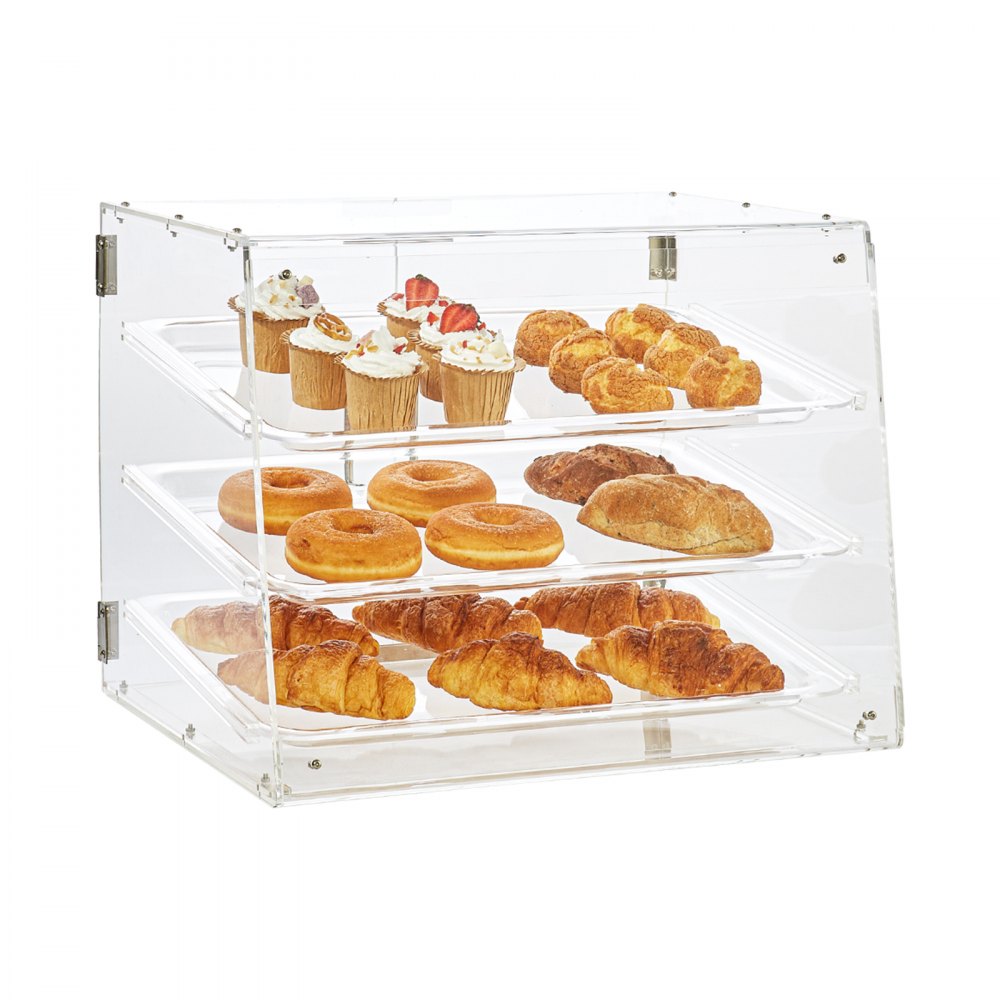 VEVOR Pastry Display Case, 3-Tier Commercial Countertop Bakery Display Case, Acrylic Display Box with Rear Door Access & Removable Shelves, Keep Fresh for Donut Bagels Cake Cookie, 20.7"x17"x16.3"