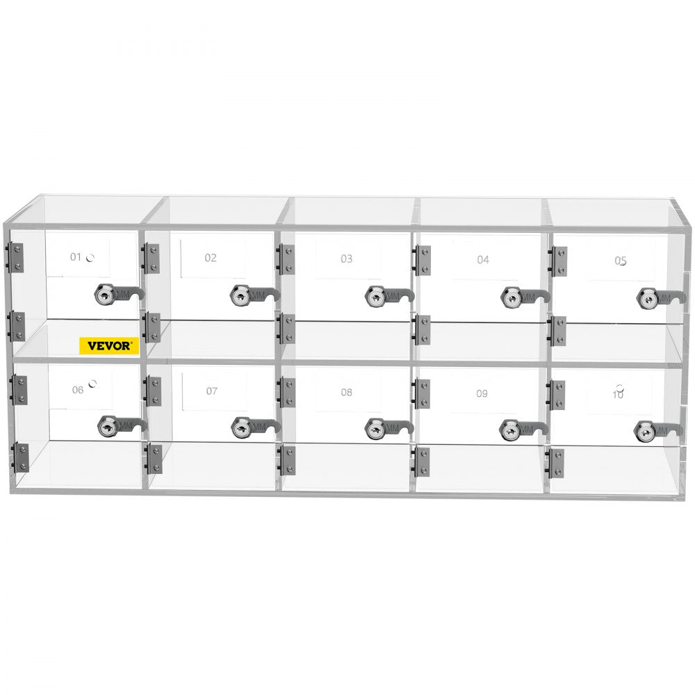 VEVOR Cell Phone Storage Locker, 10 Slots Acrylic Material with Door Locks and Keys, Wall-Mounted Cabinet Pocket Office Classroom Gym Box, Clear