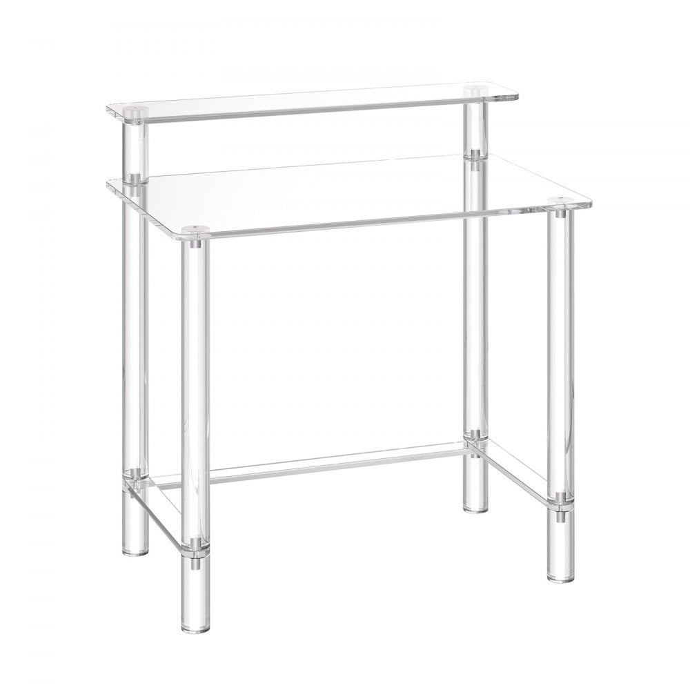 VEVOR Acrylic Table, 2 Tiers Clear Office Desk with Monitor Stand, Acrylic Study Computer Desk, Modern Side End Table Nightstand for Bedroom, Office, Study, Cloakroom, 19.7 x 31.5 x 34.7 in (Clear)