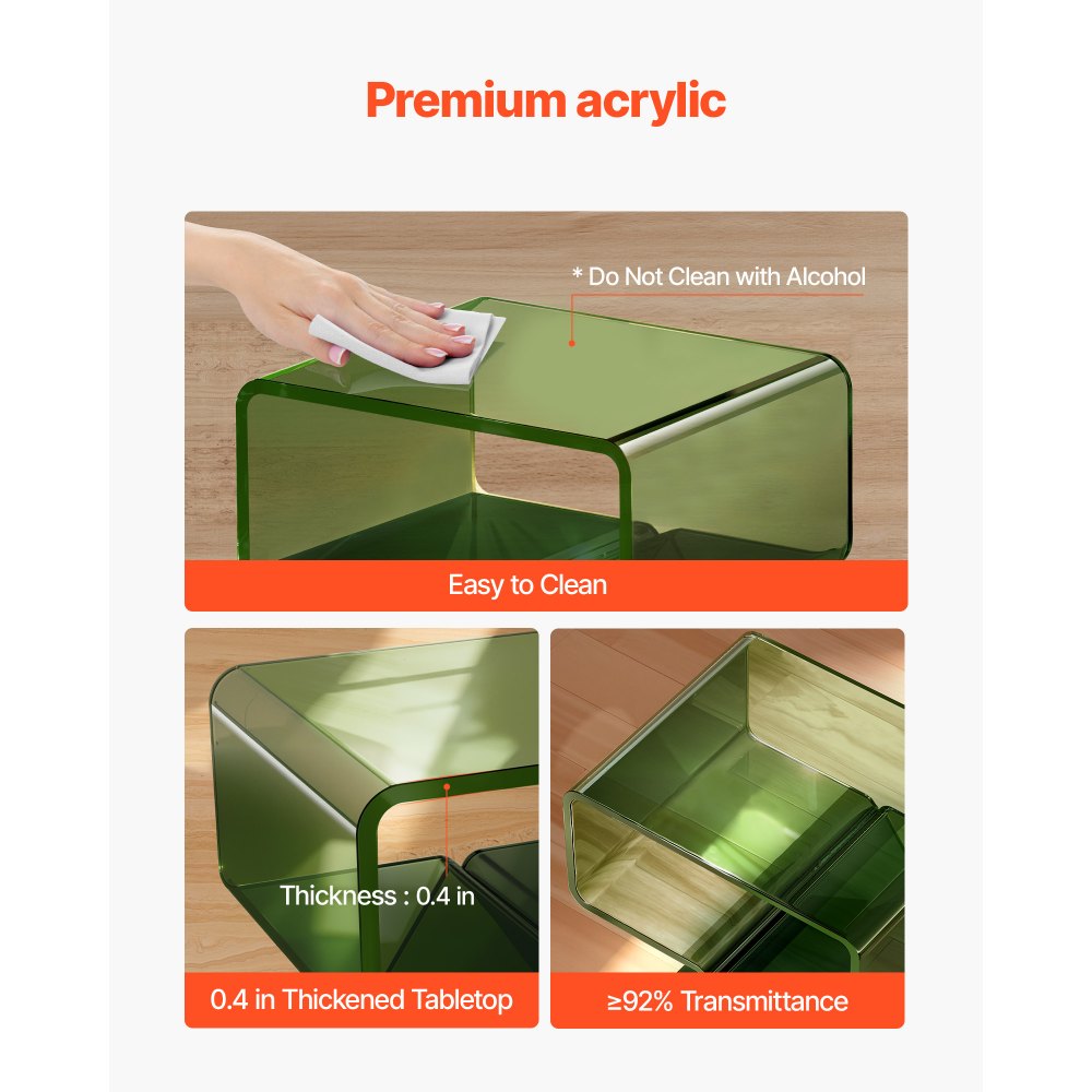 VEVOR Acrylic Nightstand Side Table, Modern Clear Bedside Table with Storage Shelf, Transparent Small End Desk for Living Room, Bedroom, Home Decor, No Assembly Needed, 11.8 x 15.4 x 17 in (Green)