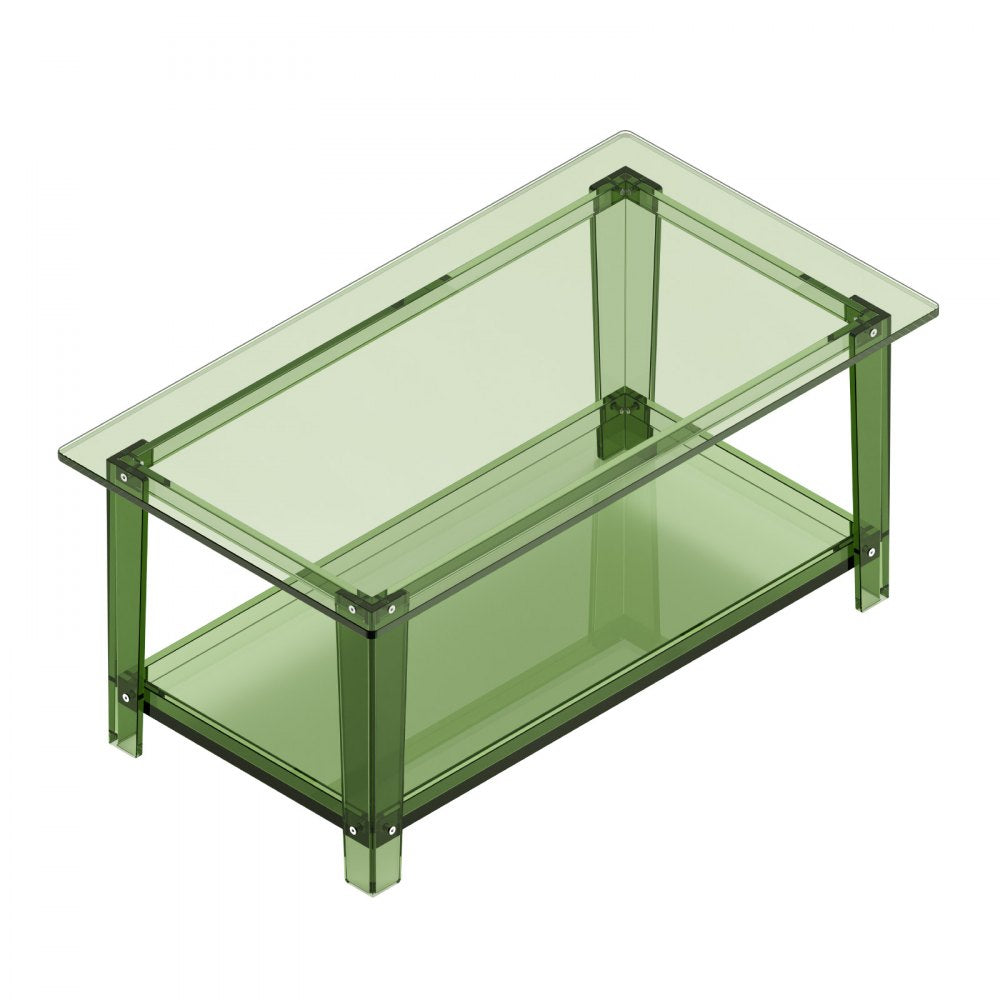 VEVOR Acrylic Coffee Table, 2 Tiers Center Table with Storage Shelf, Modern Rectangle Acrylic Coffee Desk, Ideal for Dining Room, Kitchen Island, Restaurant, Office, 19.7 x 31.5 x 15.7 in (Green)