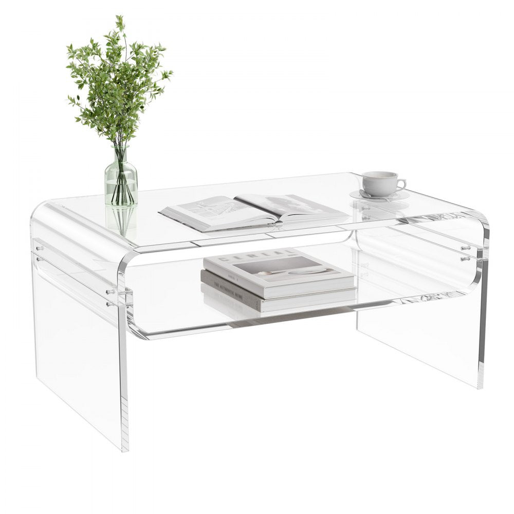 VEVOR Acrylic Coffee Table, 2 Tiers Center Table with Storage Shelf, Modern Rectangle Acrylic Coffee Desk, Ideal for Dining Room, Kitchen Island, Restaurant, Office, 19.7 x 31.5 x 15 in (Clear)