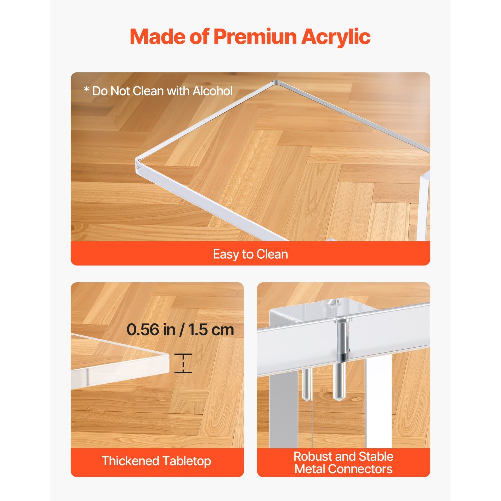 VEVOR Acrylic Console Table, 2 Tiers Narrow Side Desk with Bottom Open Storage, Modern Rectangle Acrylic End Table, Transparent Entry Desk for Foyer, Hallway, Living Room, 7.6 x 39.4 x 31.5 in (Clear)