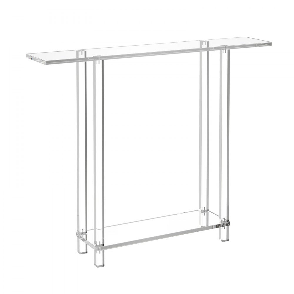 VEVOR Acrylic Console Table, 2 Tiers Narrow Side Desk with Bottom Open Storage, Modern Rectangle Acrylic End Table, Transparent Entry Desk for Foyer, Hallway, Living Room, 7.6 x 39.4 x 31.5 in (Clear)