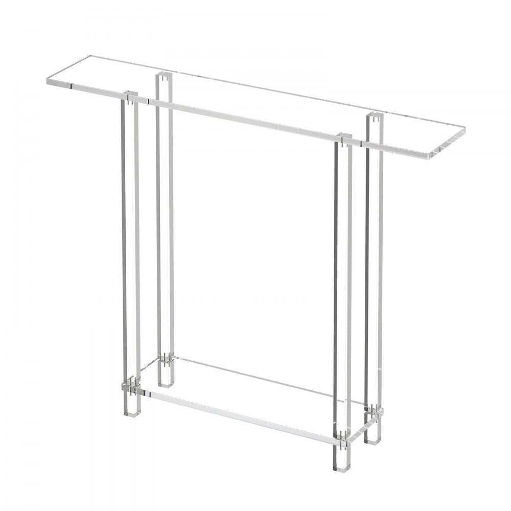 VEVOR Acrylic Console Table, 2 Tiers Narrow Side Desk with Bottom Open Storage, Modern Rectangle Acrylic End Table, Transparent Entry Desk for Foyer, Hallway, Living Room, 7.6 x 39.4 x 31.5 in (Clear)