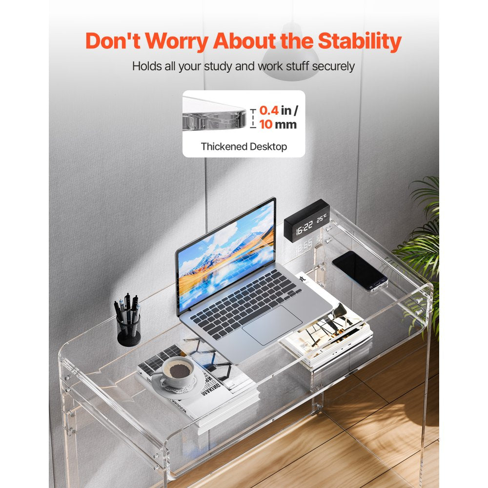 VEVOR Acrylic Table, 2 Tiers Clear End Table with Storage Shelf, Modern Rectangle Acrylic Side Desk, Transparent Thick Desk Nightstand for Bedroom, Office, Living Room, 15.7 x 33.5 x 29.5 in (Clear)