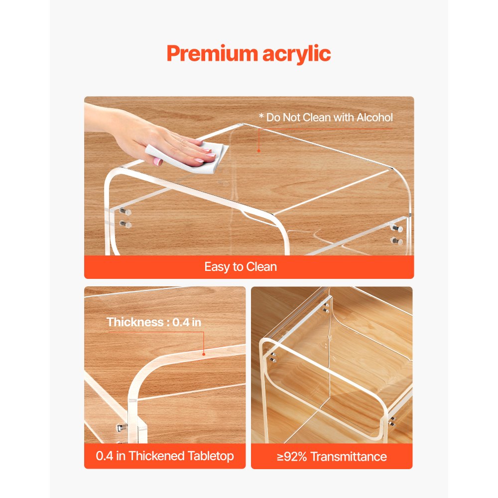 VEVOR Acrylic Side Table, 2 Tiers Clear Bedside Table with Storage Shelf, Modern Rectangle Acrylic End Desk, Transparent Thick Nightstand for Bedroom, Living Room, Study, 11.8 x 15.7 x 19.7 in (Clear)