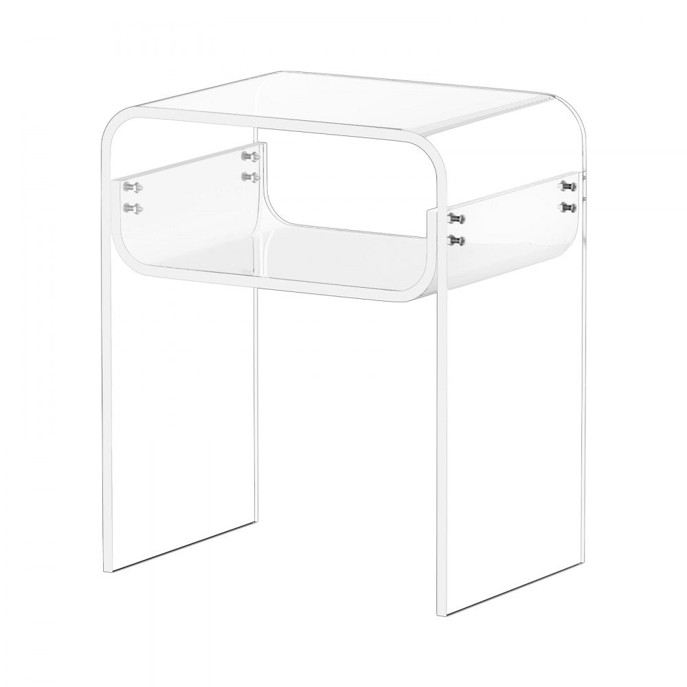 VEVOR Acrylic Side Table, 2 Tiers Clear Bedside Table with Storage Shelf, Modern Rectangle Acrylic End Desk, Transparent Thick Nightstand for Bedroom, Living Room, Study, 11.8 x 15.7 x 19.7 in (Clear)